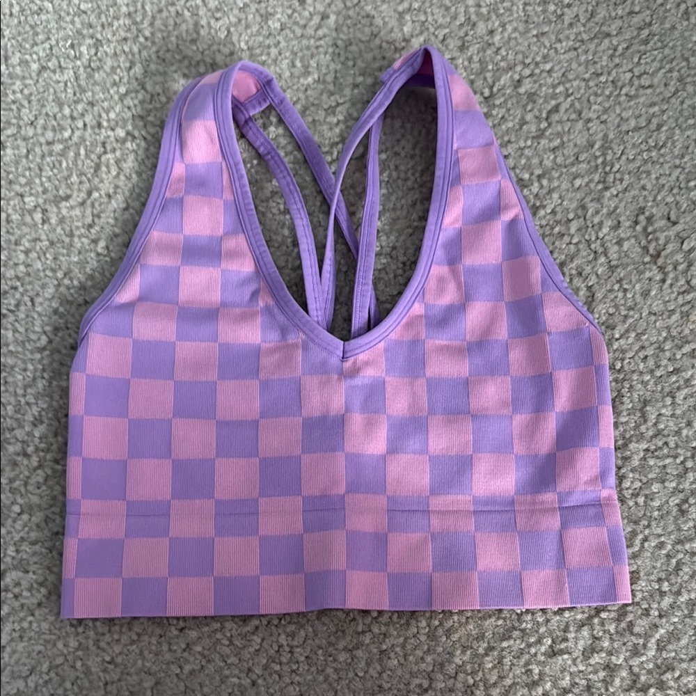 Colsie Lavender and Pink Checkered Sports Bra